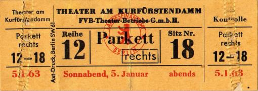 Eintrittskarte für das Theater der Freien Volksbühne (Die Grotte, 5.1.1963)